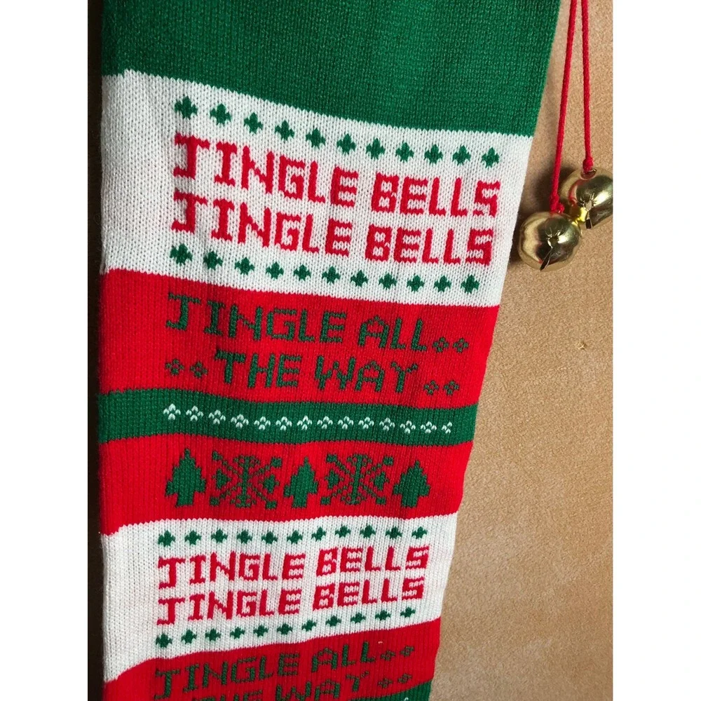 Christmas Stocking Jingle Bells Jingle All‎ The Way Red Green White Knit Bells